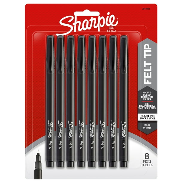 Sharpie Felt Tip Pens, Fine Point (0.4mm), Black, 8 Count