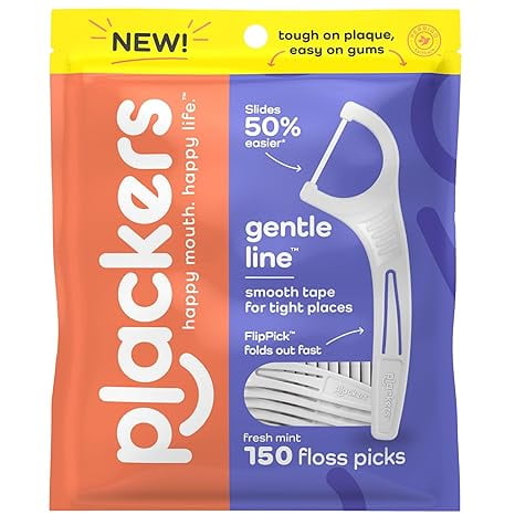 Plackers Gentle Line Floss Picks, Fresh Mint Flavor, Fold-Out FlipPick, 150 Count