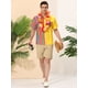thumbnail image 3 of Lars Amadeus Camisa hawaiana de manga corta con botones y patchwork a rayas de verano para hombre amarillo arcoiris XL, 3 of 6