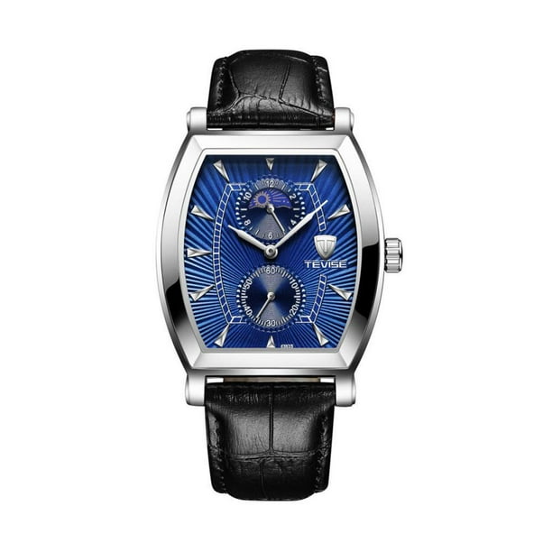 Milaget Classic Rectangle Dial Leather Band Men Automatic Watch Blue