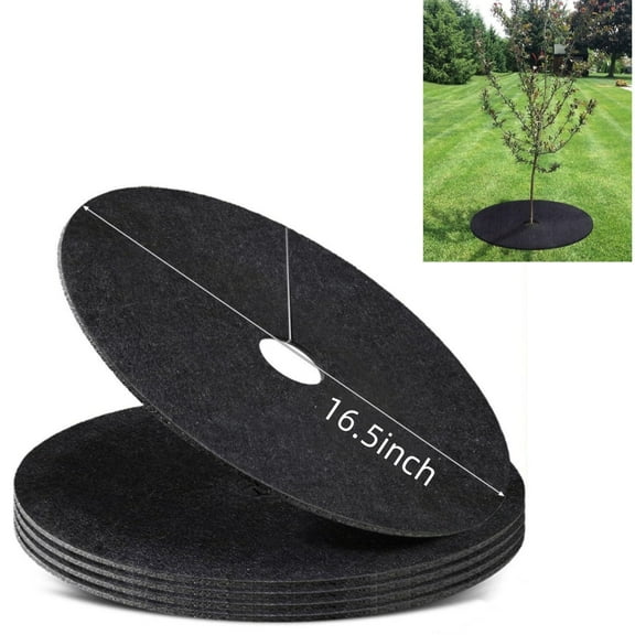4 Pack Non-Woven Tree Mulch Ring, 16.5 inch Thickened Tree Protector Mat Round Anti Grass Gardening Landscaping Fabric Cover for Weed Control Root Protection, Black