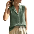 thumbnail image 2 of Yrmaups Loose Fit Sleeveless Button Down Vest for Women, Casual Collared Top, Soft Comfort Tank for Beach Vacation Office Daily Wear, Army Green L, 2 of 8