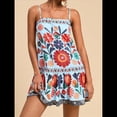 thumbnail image 4 of Vestido Minivestido Bohemio Floral con Tirantes Finos y Bajo con Volantes para Mujer para Vacaciones. Azul XL, 4 of 9