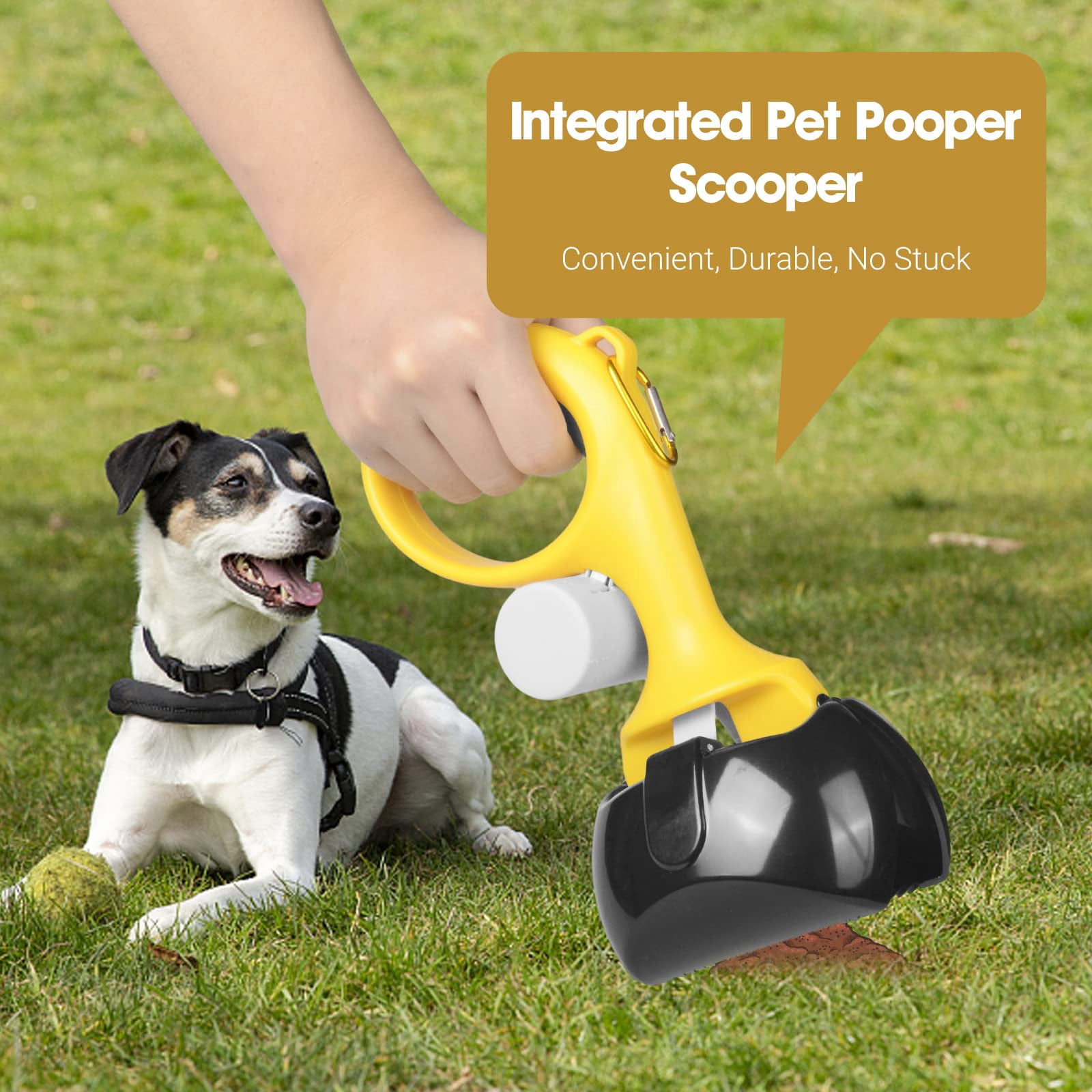 Pet Pooper Scooper for Dogs & Cats - High Strength, Non-Breakable Waste Disposal Scoop with Built-in Bag Holder for Easy Pick Up on Grass & Gravel