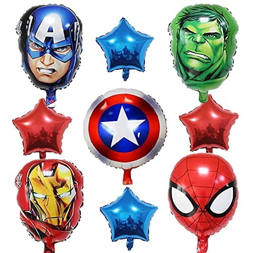 Paquete de 9 Globos de Lámina de Mylar para Fiesta de Cumpleaños de Superhéroe, Suministro TOPTAMP TOPTAMP