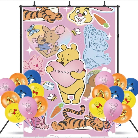 Winnie the Pooh Balloons Party Supplies Taspestry Poster Banner Backdrop Background Birthday Wall Decor