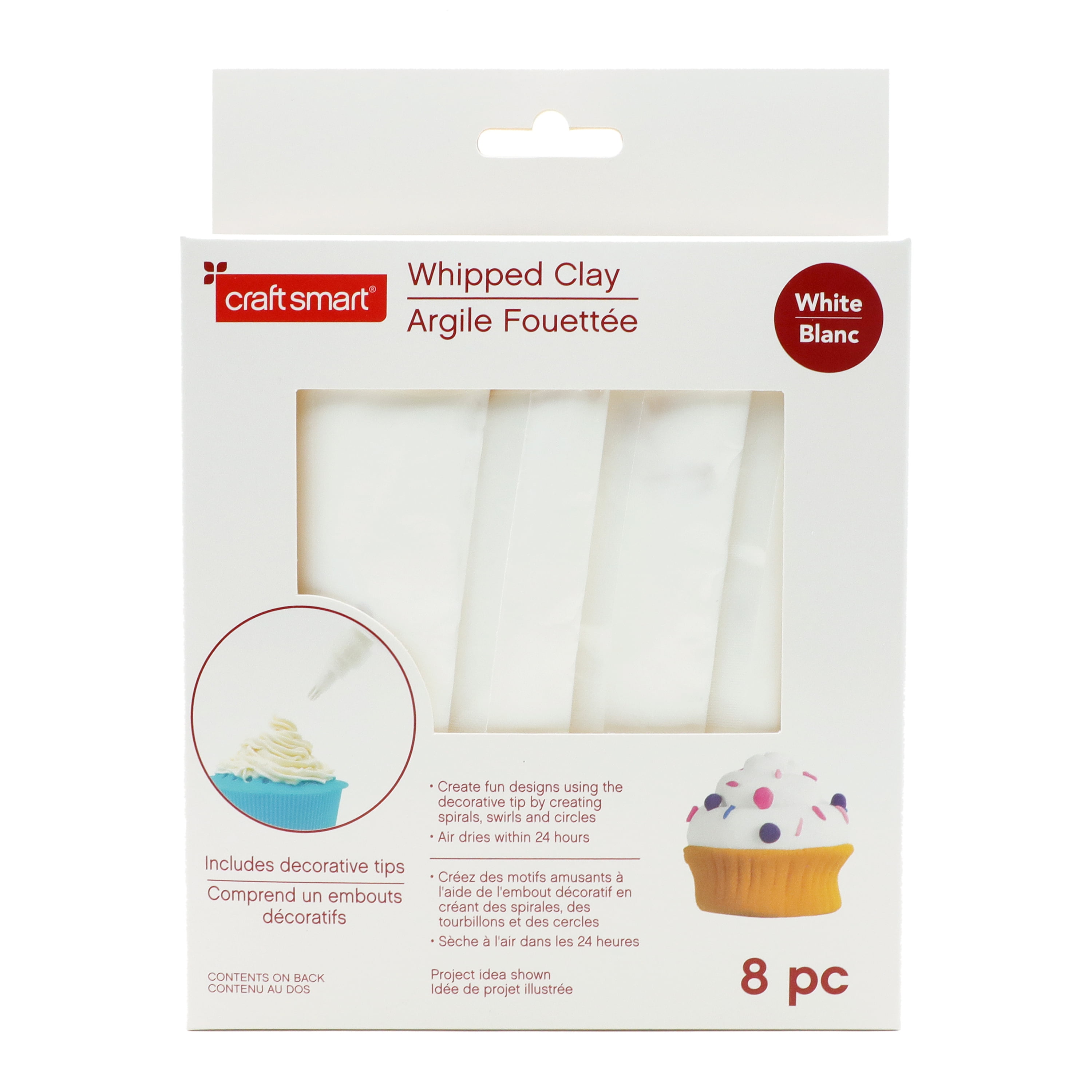 Craft Smart White Whipped Clay Kit - Includes Decorative Tips, Air-Dry in 24 Hours, Conforms to ASTM D-4236 - Ideal for Crafting Swirls, Spirals & Embellishments, 6 Pack