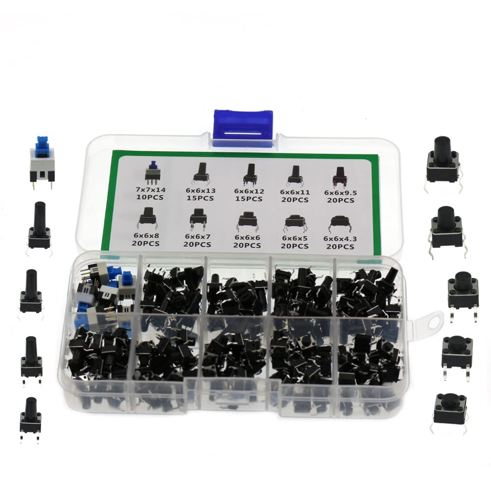 180Pcs 10 Type 6 * 6 Light Micro Touch Switch Set Push Button Switch ...