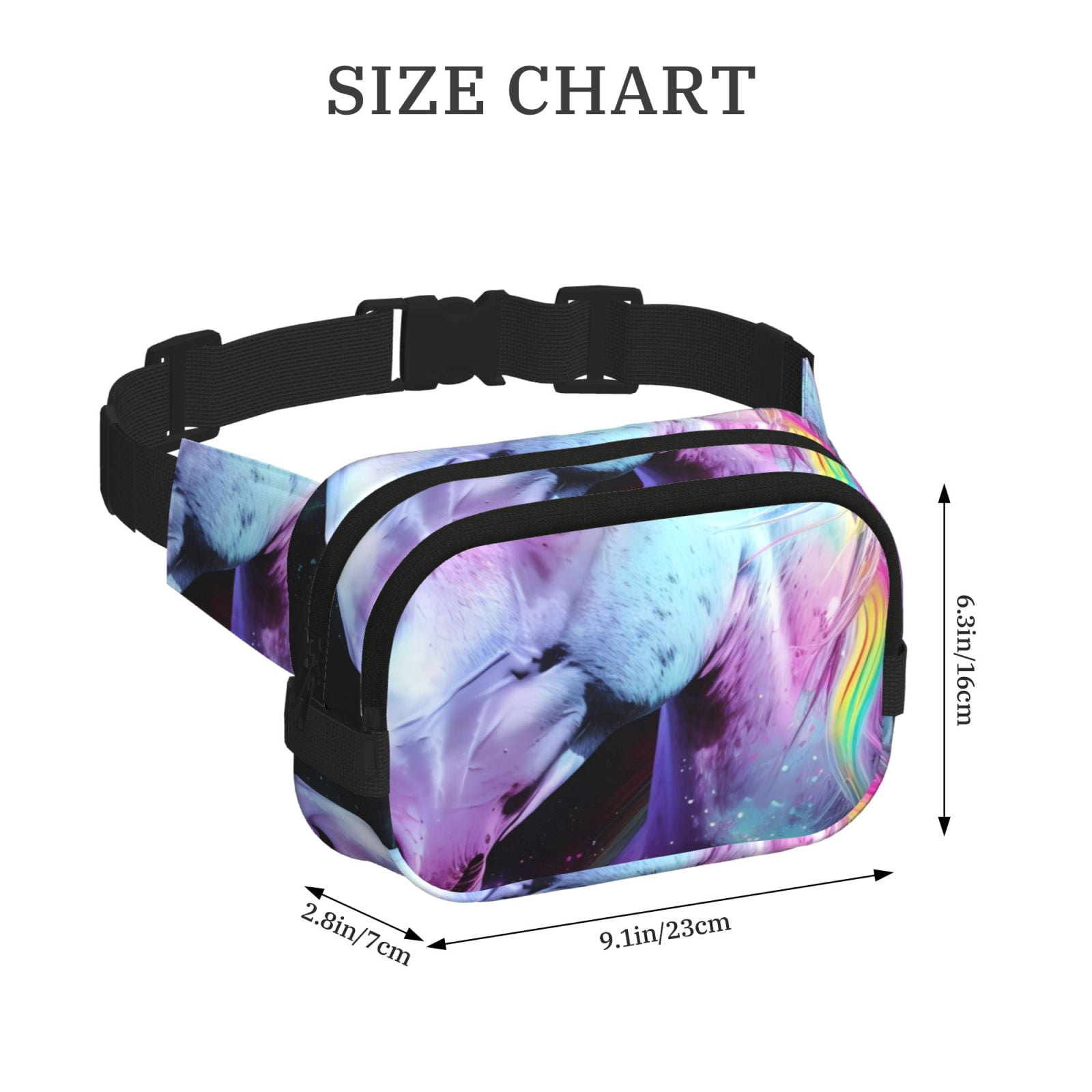 Picia Rainbow Spotted White Horse Print Square Double-Layer Waist Bag Mini Adjustable Waist Belt Bag Exercise Running Travel Hiking