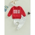 thumbnail image 2 of Bagilaanoe 2Pcs Toddler Baby Boy Valentine's Day Outfits Letter Print Long Sleeve Pullover Tops + Trousers 6M 12M 18M 24M 3T Kids Fall Long Pants Set, 2 of 9