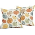 thumbnail image 5 of Fall Pillow Covers 18x18 Set of 2 Thanksgiving Themed Blue Yellow Orange Pumpkin Print Decorative Throw Pillows Outdoor Autumn Harvest PillowCase Farmhouse Linen Cushion Case Decor for Sofa Couch Bed, 5 of 6