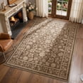 thumbnail image 5 of Toyoso 3'x5' Mocha Traditional Floral Carpet, Coffee Brown and Cream Silicone Area Rug, 0.25" Slim Machine Washable Low-Pile Floor Mat, Non-Skid Stain Resistant Rug for Kitchen and Home Office Desk, 5 of 9