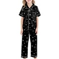 thumbnail image 5 of CAIXIA Girls Pajama Set Size 7 3pcs Cartoon Pattern Silk Pajamas for Kids Short Sleeve with Shorts & Long Pants Sleepwear Lounge Sleep Set Nighty for Teens,18-Black, 5 of 6