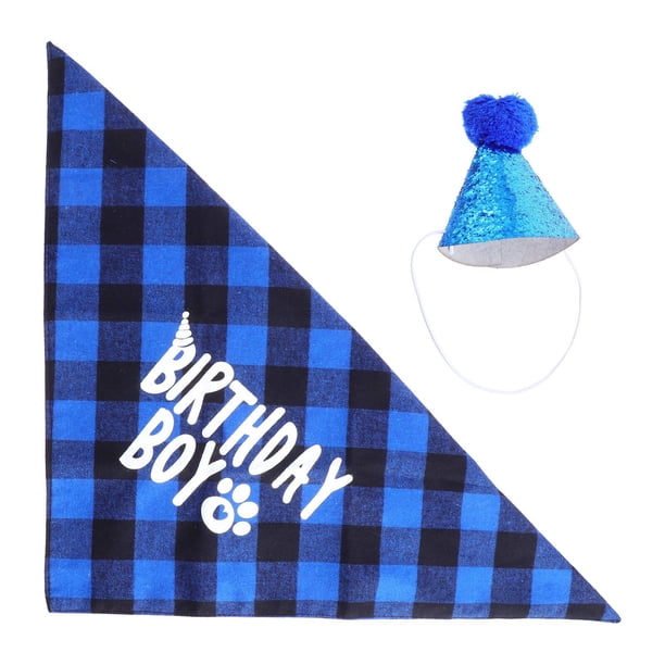 KAKOWELY Sombrero y babero decorativos para fiesta de cumpleaños de perro, disfraz de cumpleaños para mascota (azul)