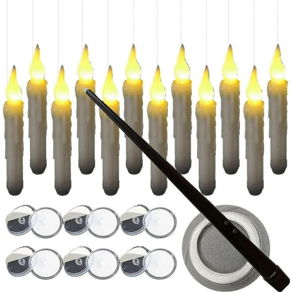 Floating Candles With Wand Remote Control, 12 Pack Led Flameless Flickering Stick Candles Battery Operated Floating Candles For Halloween