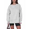 thumbnail image 2 of Womens Oversized Sweatshirts Crew Neck Long Sleeve Shirts Casual Loose Slit Fall Outfits Grey L, 2 of 9