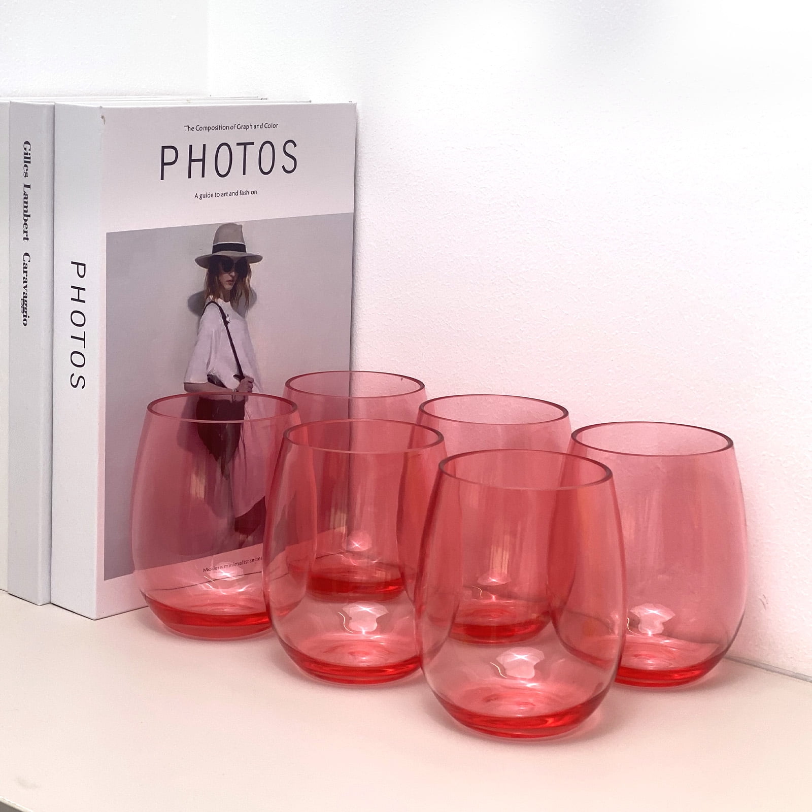 Set of 6 Acrylic Wine Glasses, 20-ounce Plastic Tumbler for Party Use,BPA Free,Dishwasher Safe (Red)