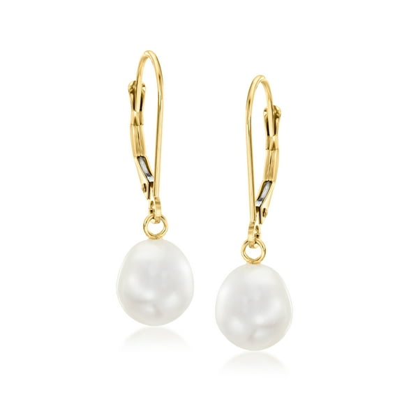 Ross-Simons 8-8.5mm Cultured Pearl Oval Drop Earrings in 14kt Yellow Gold, Women's, Adult