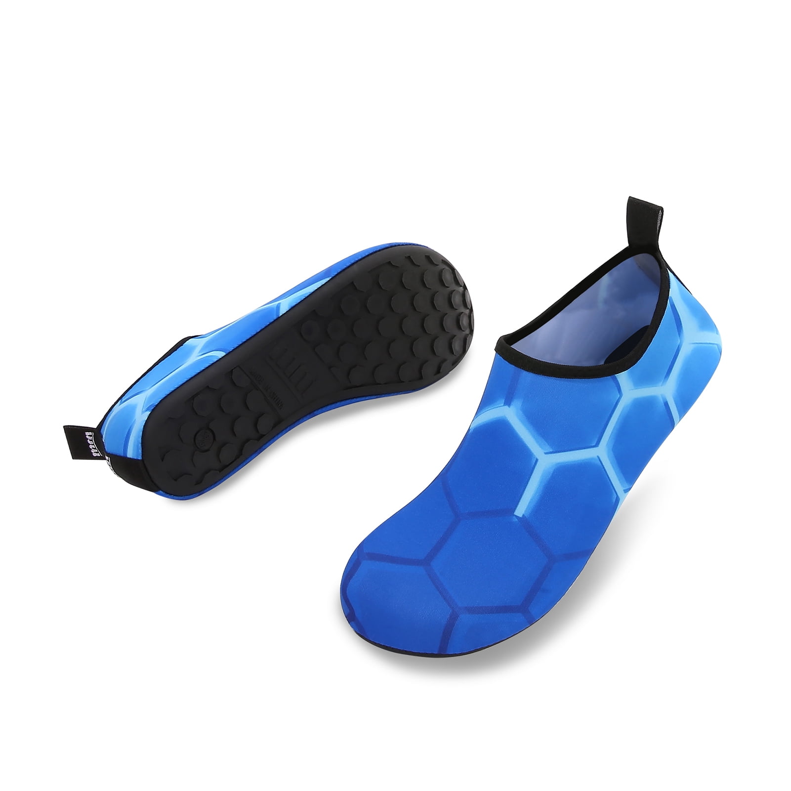 Men and Women a Slip On Barefoot Quick-Dry Beach Aqua Yoga Water Shoes (Neon Hexagon/Blue, 7.5-8.5 Women/6.5-7.5 Men)
