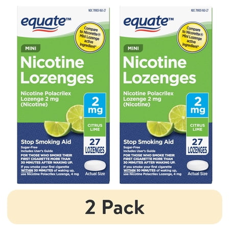 (2 pack) Equate Mini Nicotine Polacrilex Lozenge, 2 mg, Citrus, 27 Count, Compare to Nicorette® Mini Lozenge Active Ingredient