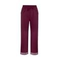 thumbnail image 4 of Miluxas Women's Casual Ankle Cuffed Striped Hem Pants Loose Fit Drawstring Elastic Waist Wide Leg Trousers with Pockets for Summer Beach Vacation Hot Pink, 4 of 7