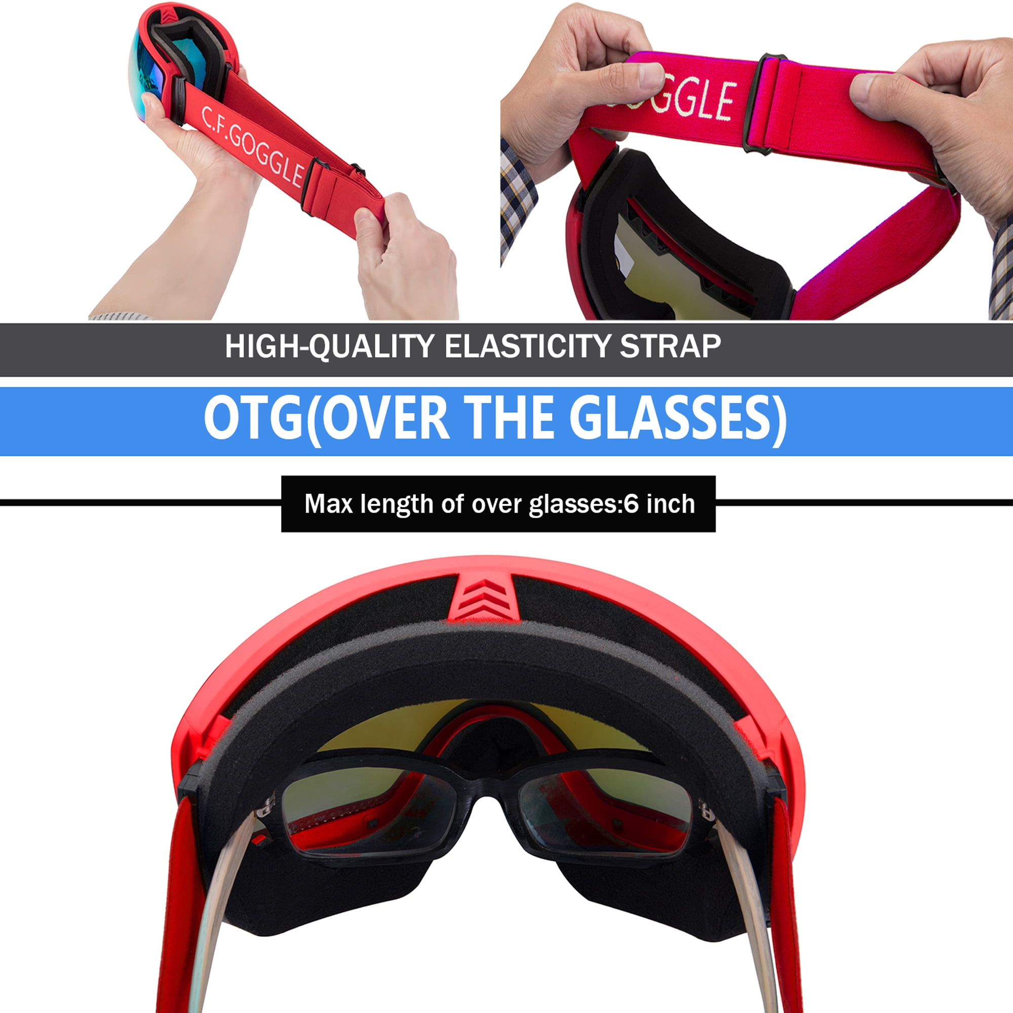 C.F.GOGGLE Men & Women Ski Goggles AntiFog Snow Goggles with Replaceable Double UV Protection