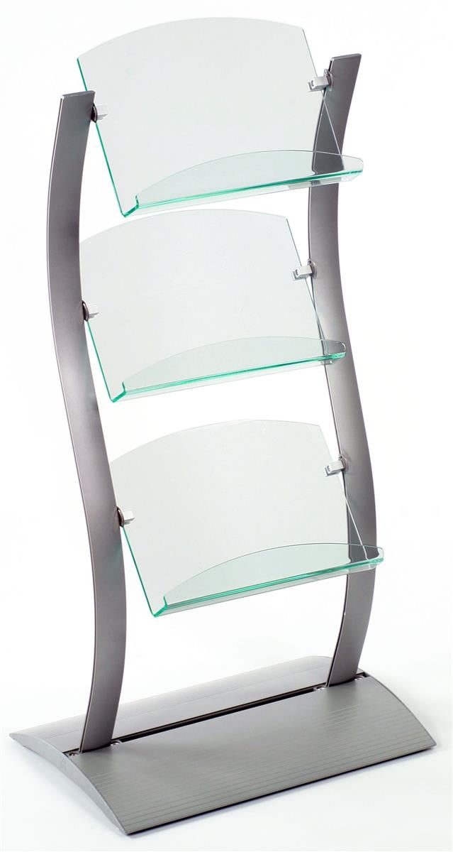 FloorStanding Literature Rack with 3 Green Edge Acrylic Pockets, Unique WaveLike Design