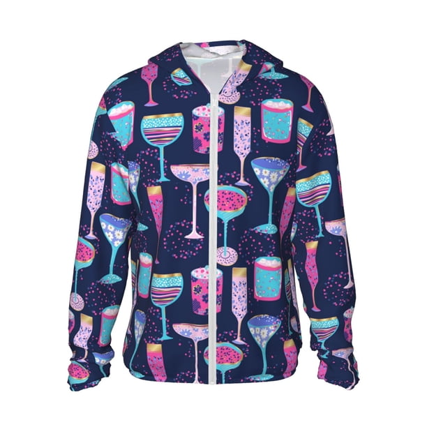 Balery Wine Glasses And Cocktails Sudadera ligera de manga larga con capucha y protección solar UPF 50+ para hombre y mujer, ideal para pesca y running-Medium