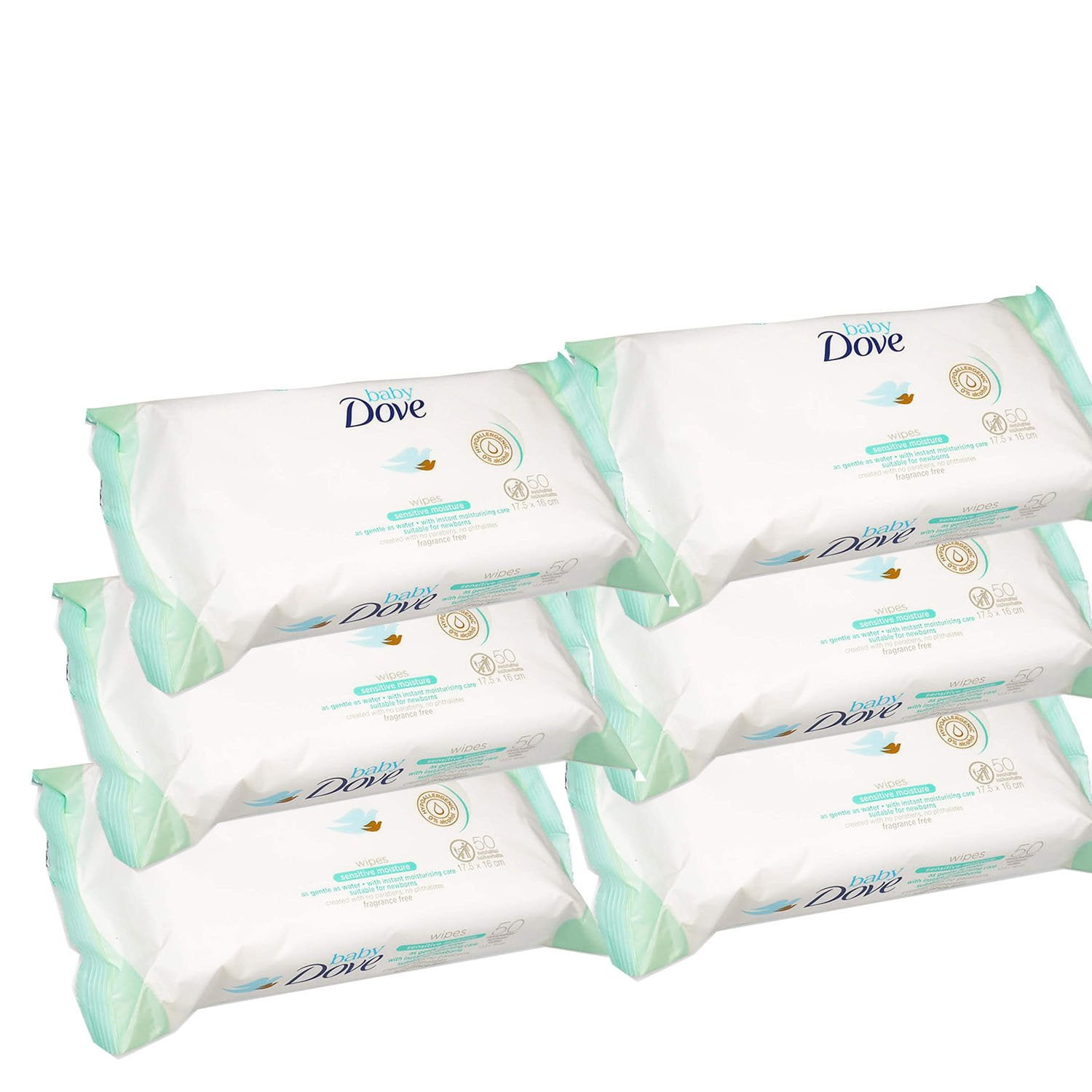 Dove Baby Wipes, Sensitive Moisture, 50 Wipes (Pack of 6)