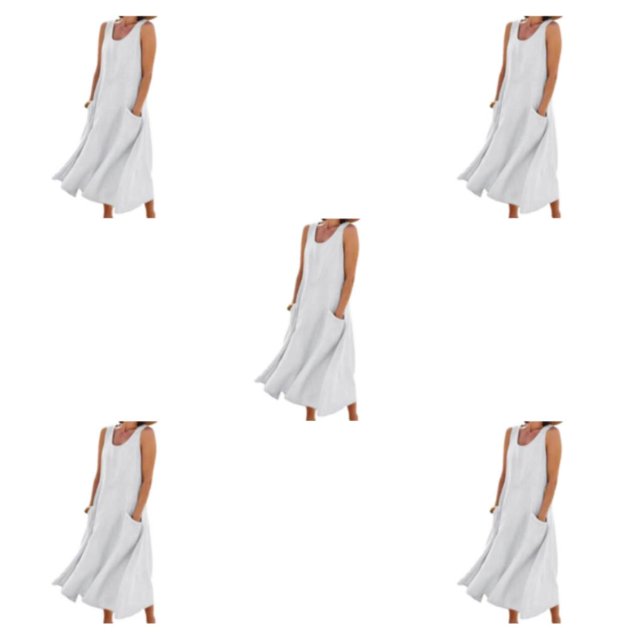 pitrice Robe d'Été en Coton et Lin pour Femmes Sans Manches Col Rond Style Vintage Boho Plage Couleur Unie Kaftan Ample Usage Quotidien Blanc/TG 5Ensemble