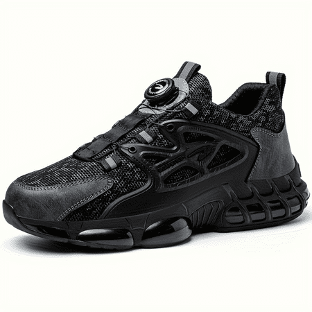 

SHENZHYIQIMR Breathable Black Mesh Men‘s Safety Work Shoes with Knob Elastic Lacing Anti-Smashing Puncture-Proof Fabric for Work & Construction Available in Sizes 35-50 (8.86inch - 12.0