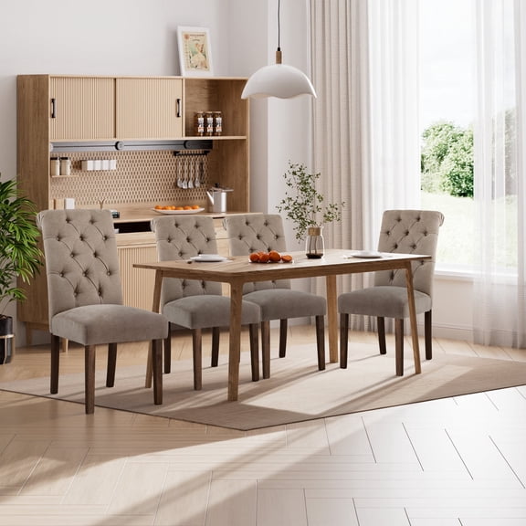 EOP Upholstered Dining Chairs Set of 4, Parsons Fabric Kitchen Chairs with Padded Seat, Button Tufted Armless Dining Side Chairs with Wood Legs, Taupe
