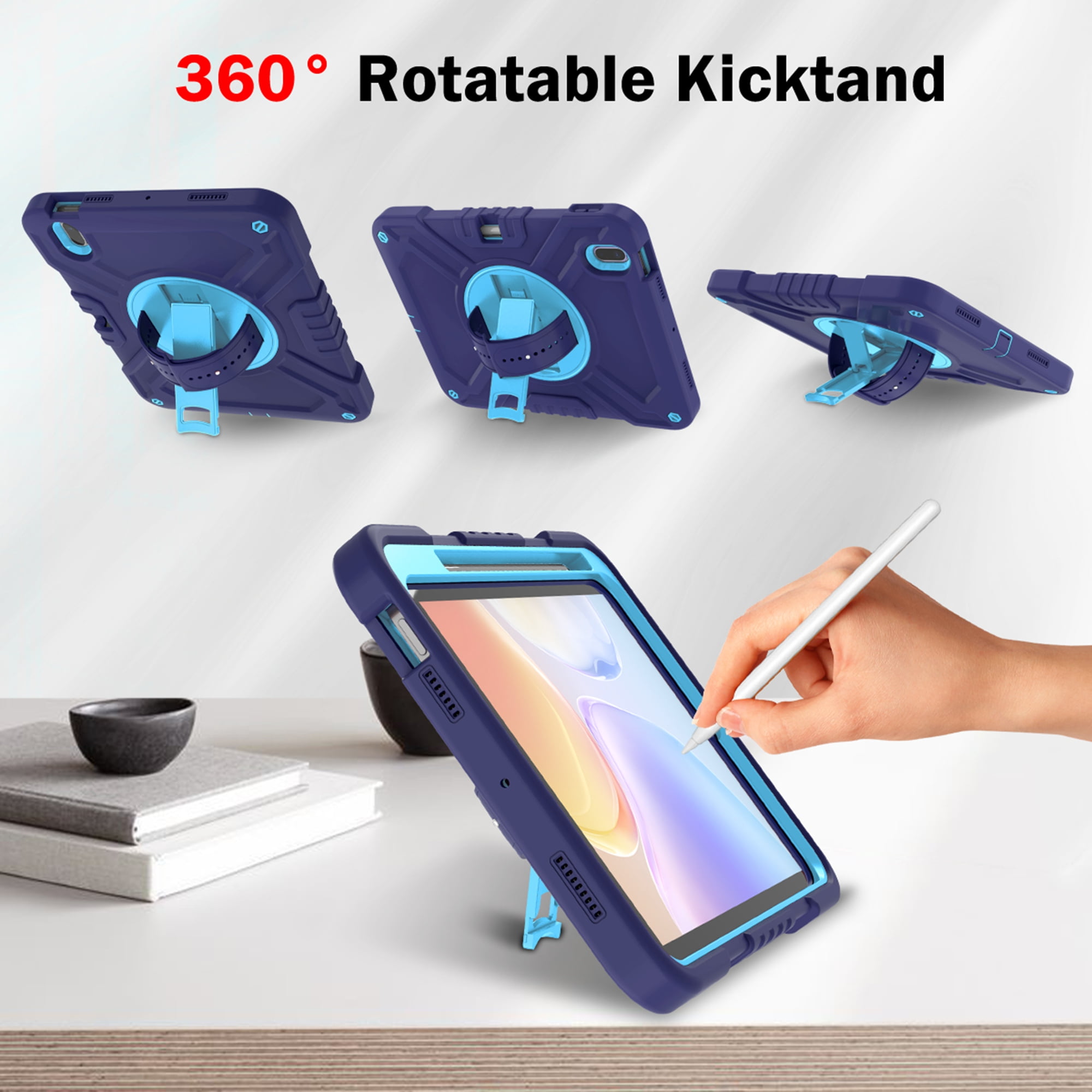 Dteck Kids Case for iPad 10th Generation Case 2022, Military Grade Shockproof Rugged Cover for iPad 10th Gen 10.9 Inch with 360° Swivel Stand - Handle - Shoulder Strap - Pencil Holder,Navy Blue