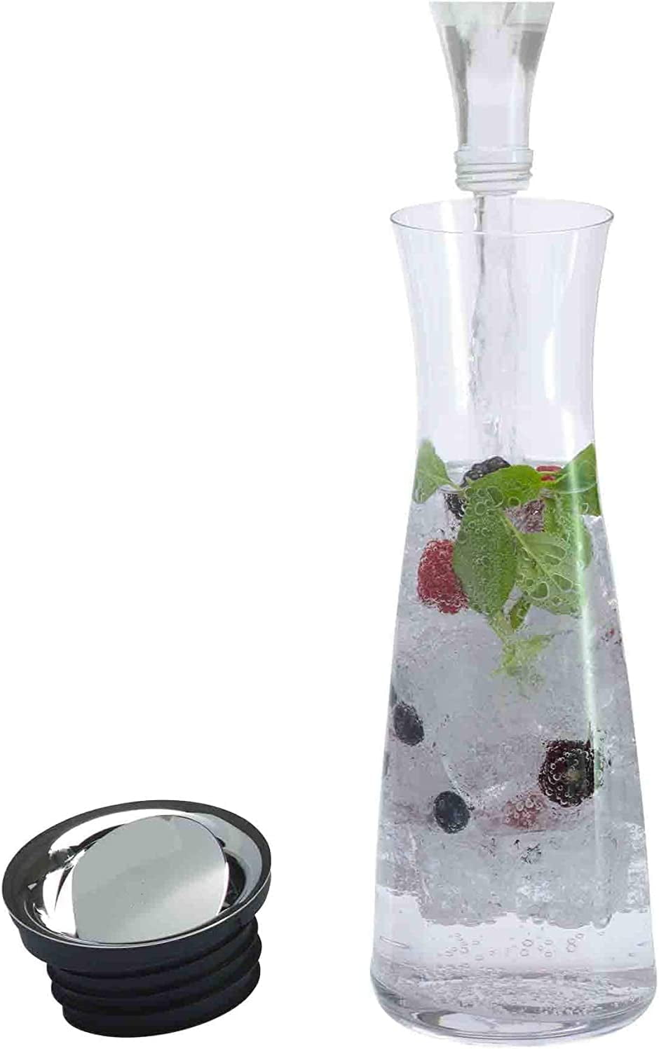 Glass Carafe with Lid and Stainless Steel Fruit Skewer, 34 oz 1 Liter Water Pitcher, Pitcher for Ice Tea and Homemade Juice, Heat Resistant Borosilicate Glass Carafe for Hot or Cold Water.
