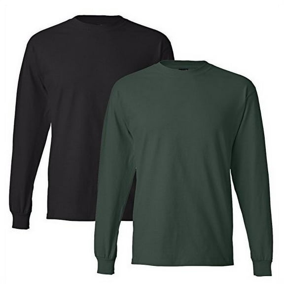 Hanes Men's Beefy Crew Neck Long-Sleeve Pullover T-Shirt, 2 Count