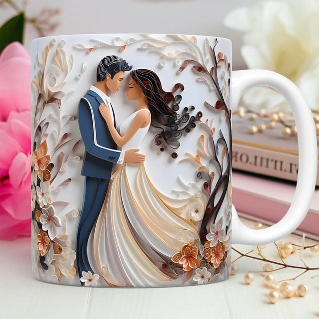 Taza de cerámica para San Valentín – Tema romántico de boda, taza de té de café, microondas para lavavajillas, 11oz – Regalo para el hogar de la oficina para parejas, vajilla de amor elegante