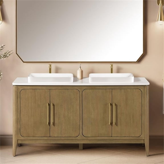 Pemberly Row 60" Double Bathroom Vanity in Cortado with White Countertop