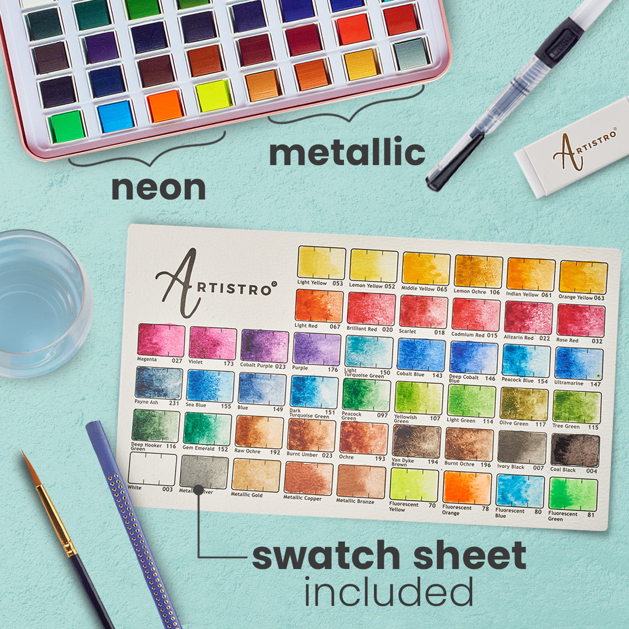 Artistro Watercolor Paint Set, 48 Water Colors For Kids and Adults