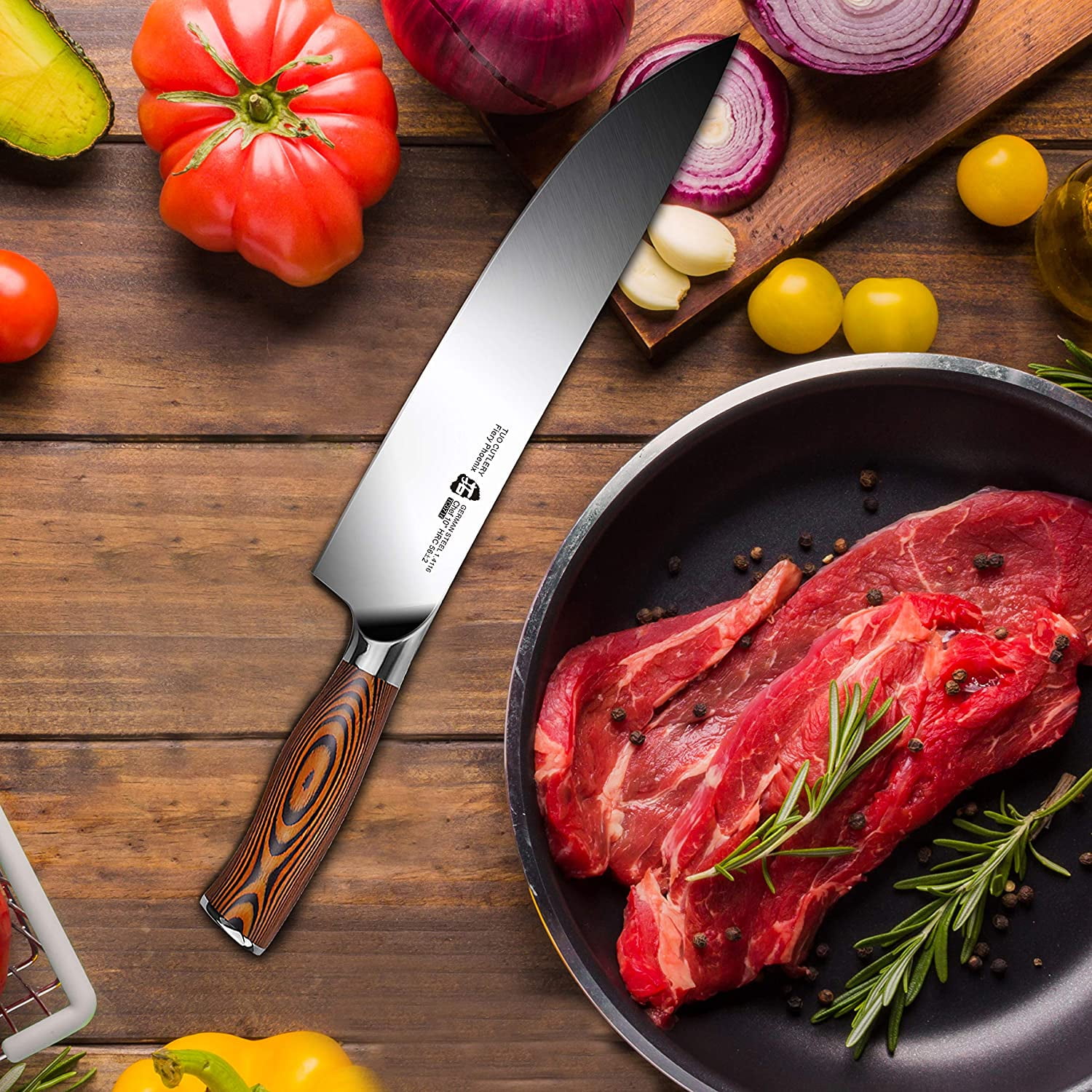 TUO Chef Knife, Pro 10 inch Chef’s Knife, German High Carbon Stainless Steel Anti-rust Kitchen Knives, Ergonomic Handle Fiery Phoenix Series Cutlery