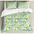thumbnail image 1 of Leaves Duvet Cover Set King Size, Doodle Birds and Flowers with Foliage Hearts Ornamental Print, Decorative 3 Piece Bedding Set with 2 Pillow Shams, Pale Green Seafoam Charcoal Grey, by Ambesonne, 1 of 3