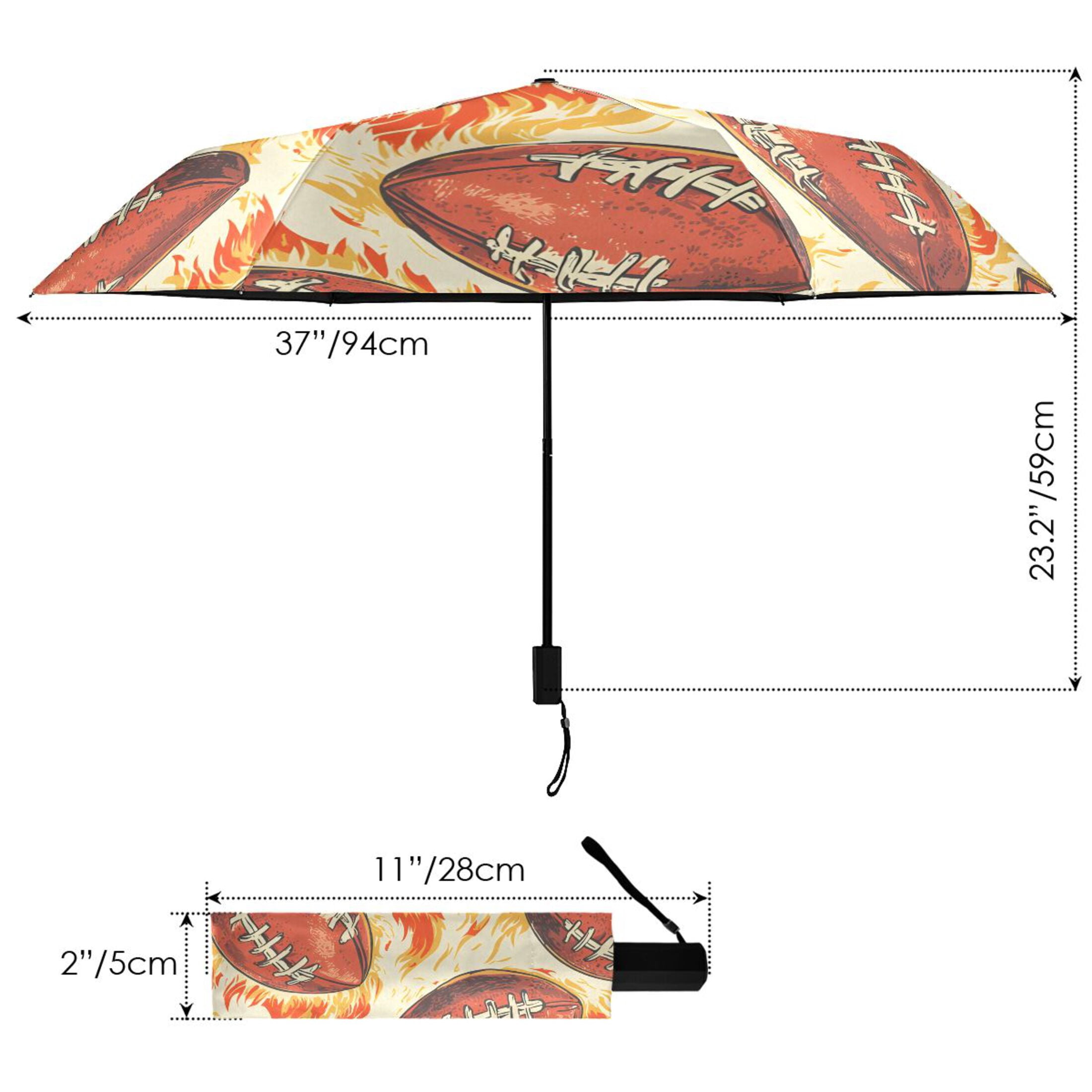 ALAZA Rugby Football Fire UPF 50+ Compact Folding Umbrella for Rain Travel Umbrella Packable