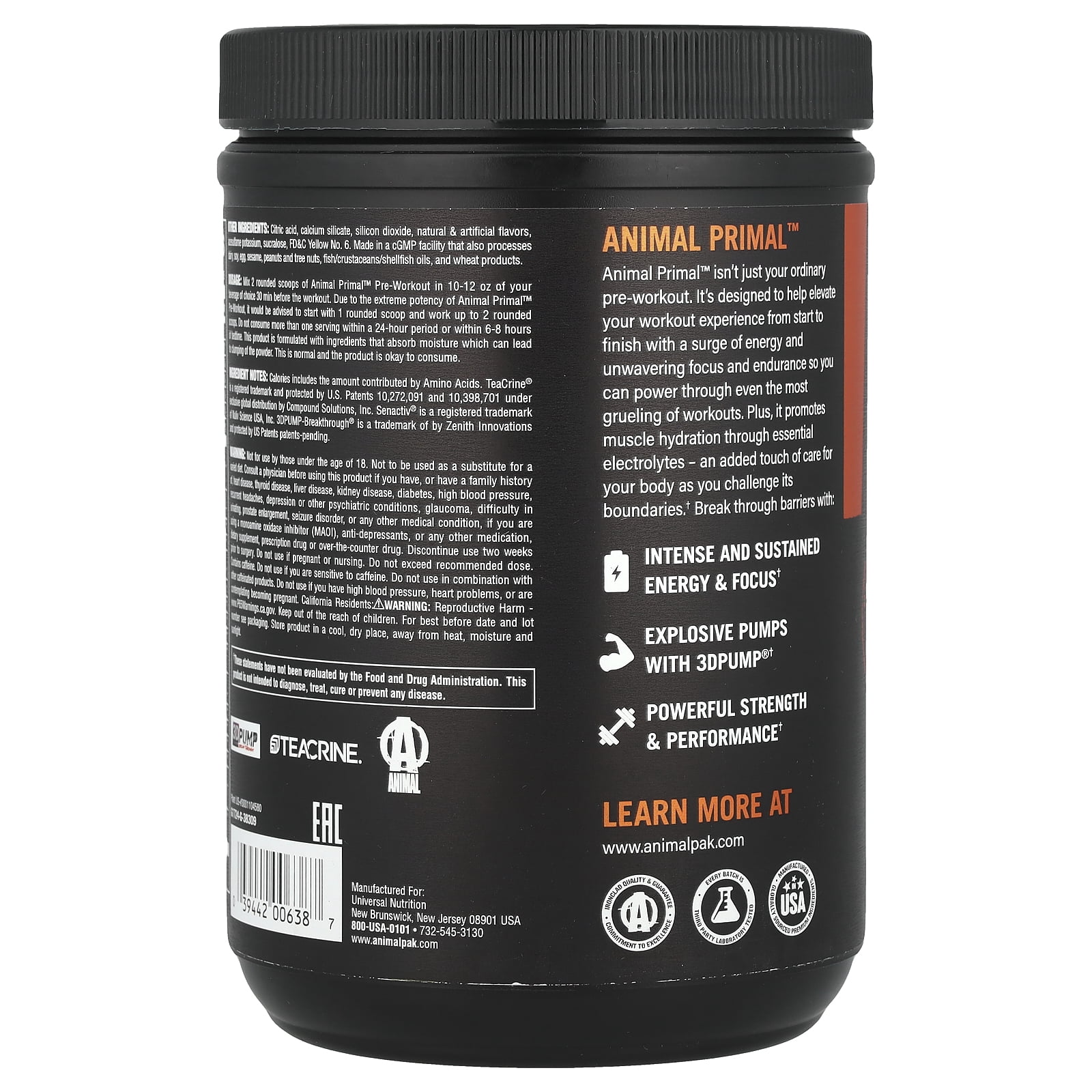 Universal Nutrition Animal Pre Workout Primal Loaded - Wick'd Peach - 25 Servings