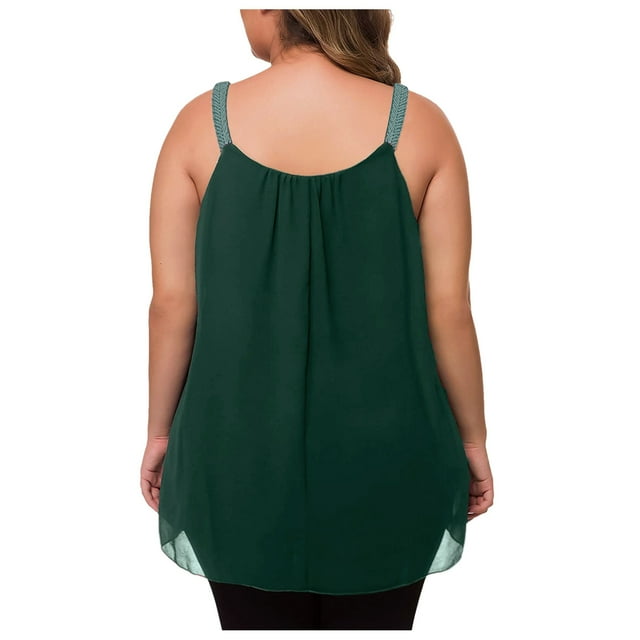 Débardeur à Bretelles en Chiffon Plissé Uni Grande Taille Mode Décontractée pour Femmes