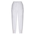 thumbnail image 5 of Women's Cotton Linen Plus Size Capri Pants Elastic High Waist with Pocket Solid Summer Loungewear Pants 2025 White 02,S, 5 of 7