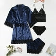 thumbnail image 4 of AWZXDE Women's Home Loungewear Set, Short Robe with Lace Trim Camisole & Panties Navy,S, 4 of 7
