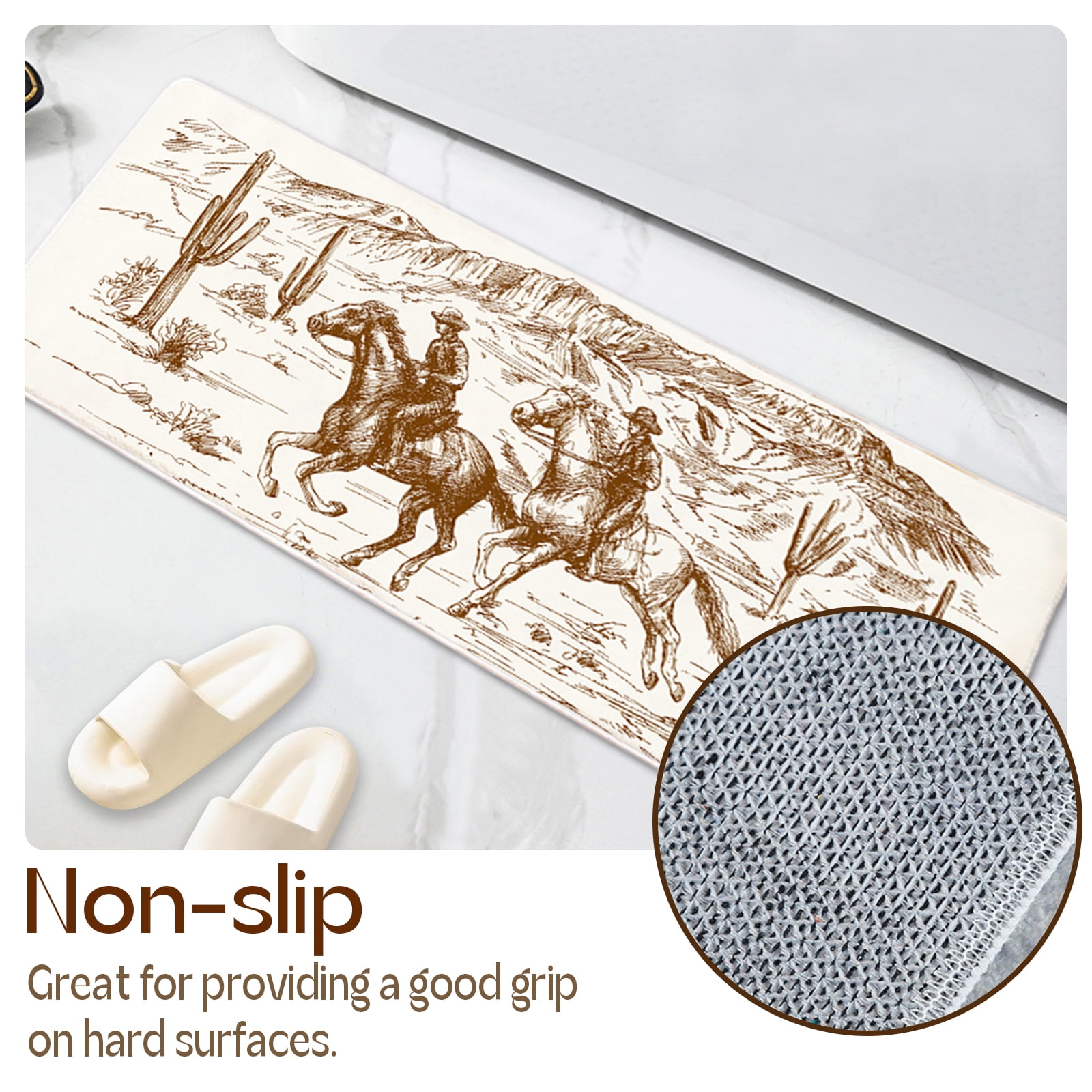 Wild Western Bathroom Rug 16"x47" Long Runner Non Slip Horse Bath Mat for Bathroom Soft Plush Fluffy Washable Bath Rugs Farmhouse Bathroom Decor