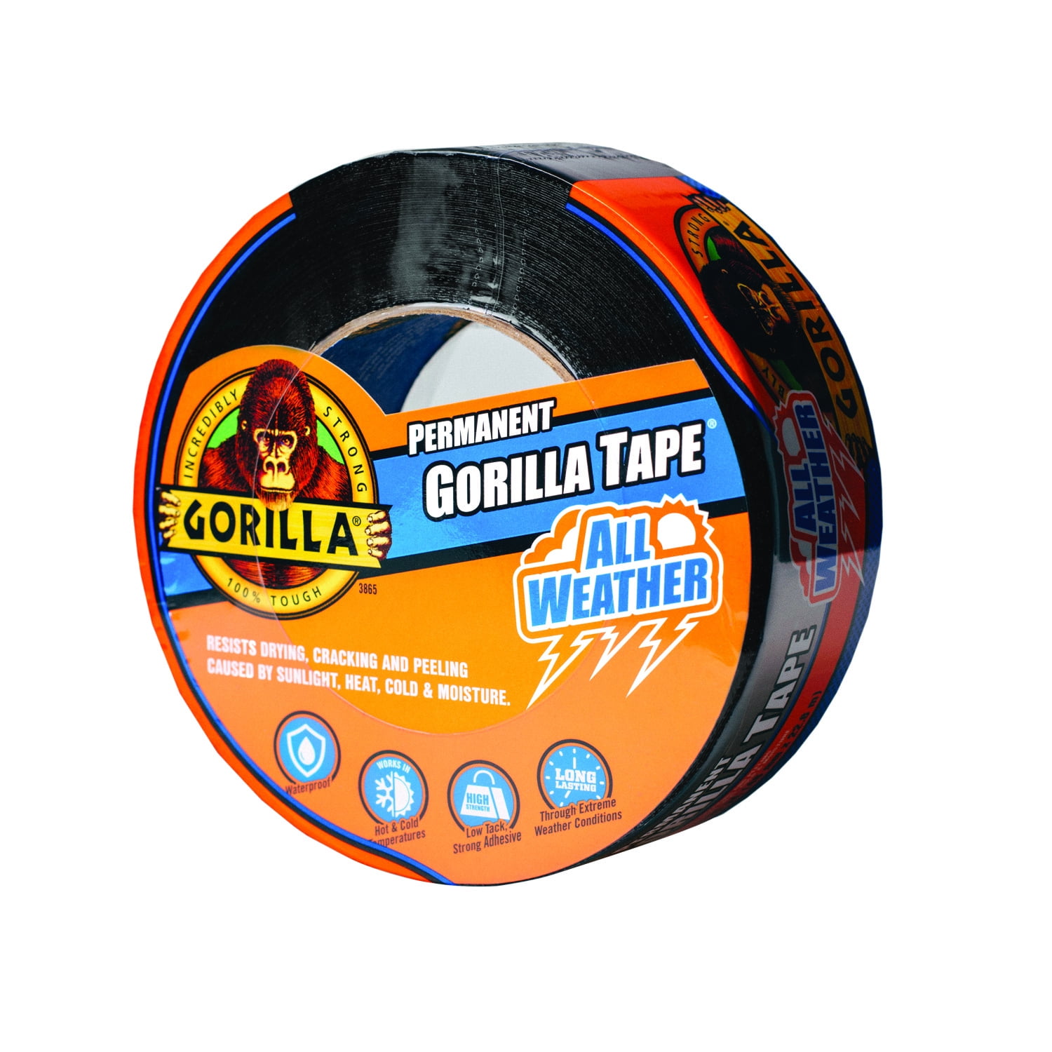 Gorilla All Weather Outdoor Waterproof Duct Tape UV and Temperature Resistant Black 1.88 x 25 yd New Version 