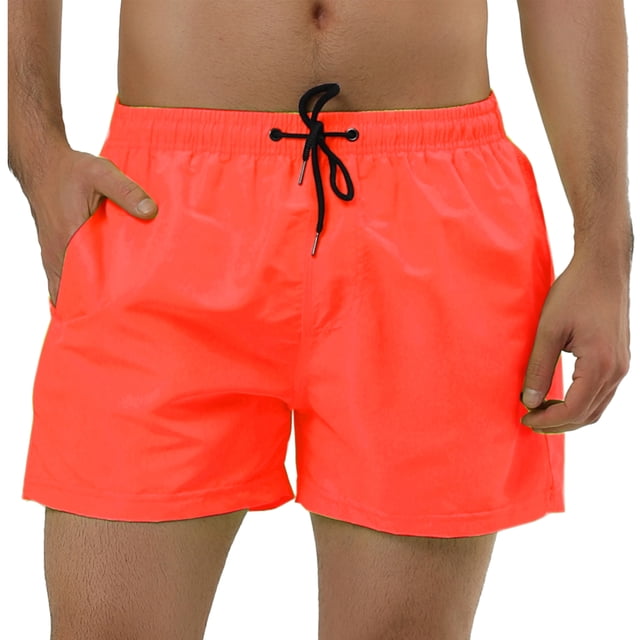Pantalones cortos de natación con forro de malde color sólido con cintucon cordón pahombre naran34