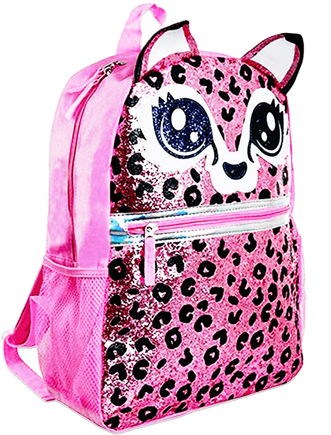 Girls' 16" Pink Glitter Cheetah Print Backpack School Bag