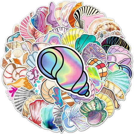 Shell Stickers Decal Purple Pink Sea Shells Waterproof Vinyl Stickers 50-Suitable for Laptop Travel Case Notebook Phone Car Scrapbook Water Bottle